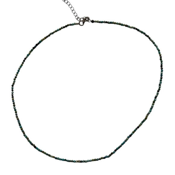 Real Turquoise small Beaded Gemstone Necklace, Chocker, Adjustable,18 inches,New - Picture 5 of 6